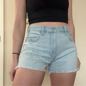UNIQLO light wash high waisted denim cutoff shorts